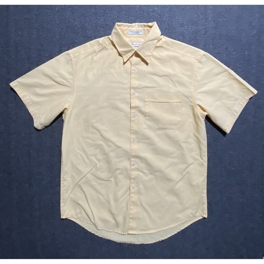 Geoffrey Beene Button Up Shirt Men's Yellow Wrinkle Free Short Sleeve Size M